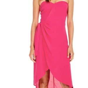 ASTR Josefina Midi Dress Sweetheart Hot Pink Punch Knee Length Wrap Dress small